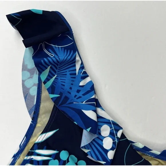 Swimsuits For All Blue Tropical Tankini Top Size 32 Ruffle NWT - Picture 3 of 10